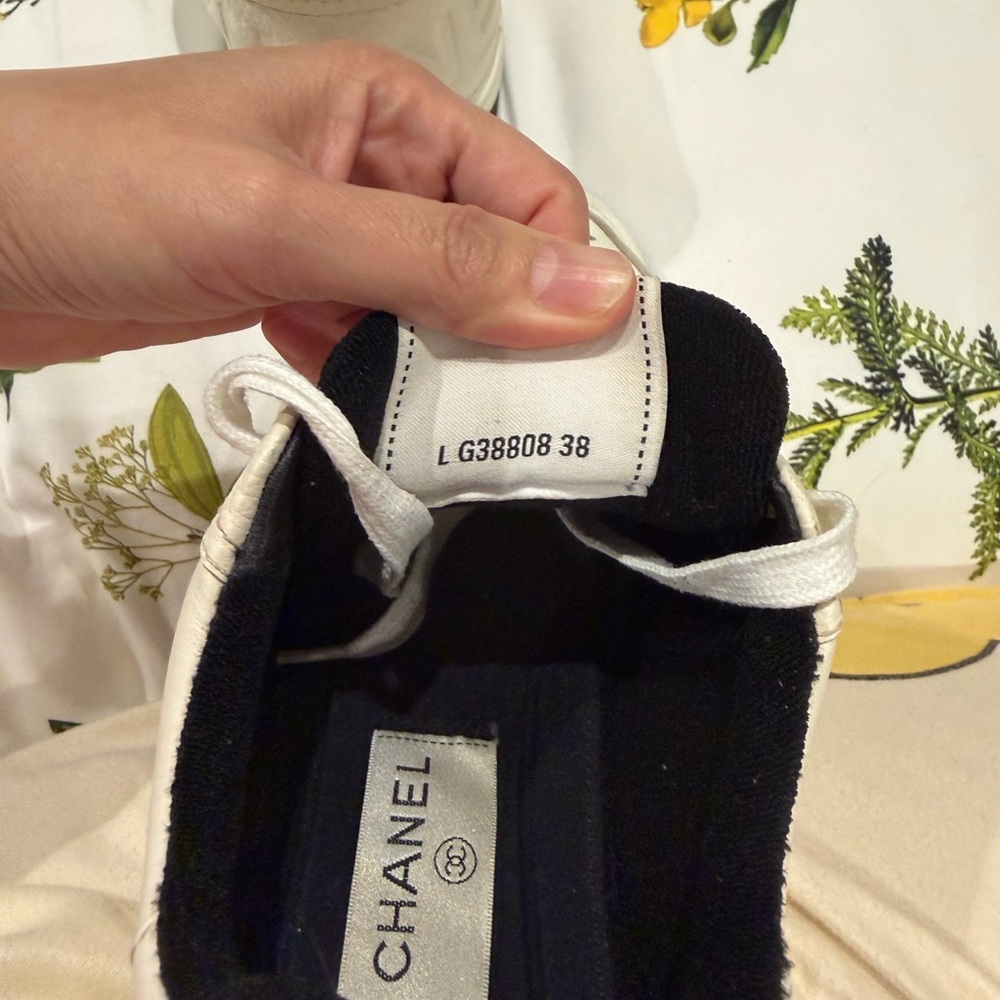 CHANEL White and Black Leather Sneakers - Picture 5 of 5